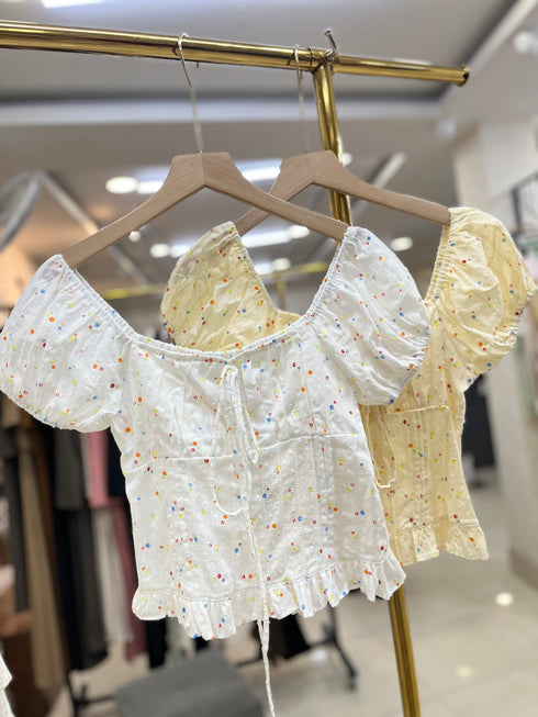 Cute Print Frill Border Crop Tops